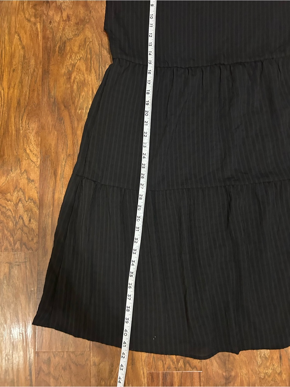 Tiered Black Midi Dress Subtle Texture Little Black Casual Whimsy Goth - Picture 6 of 11
